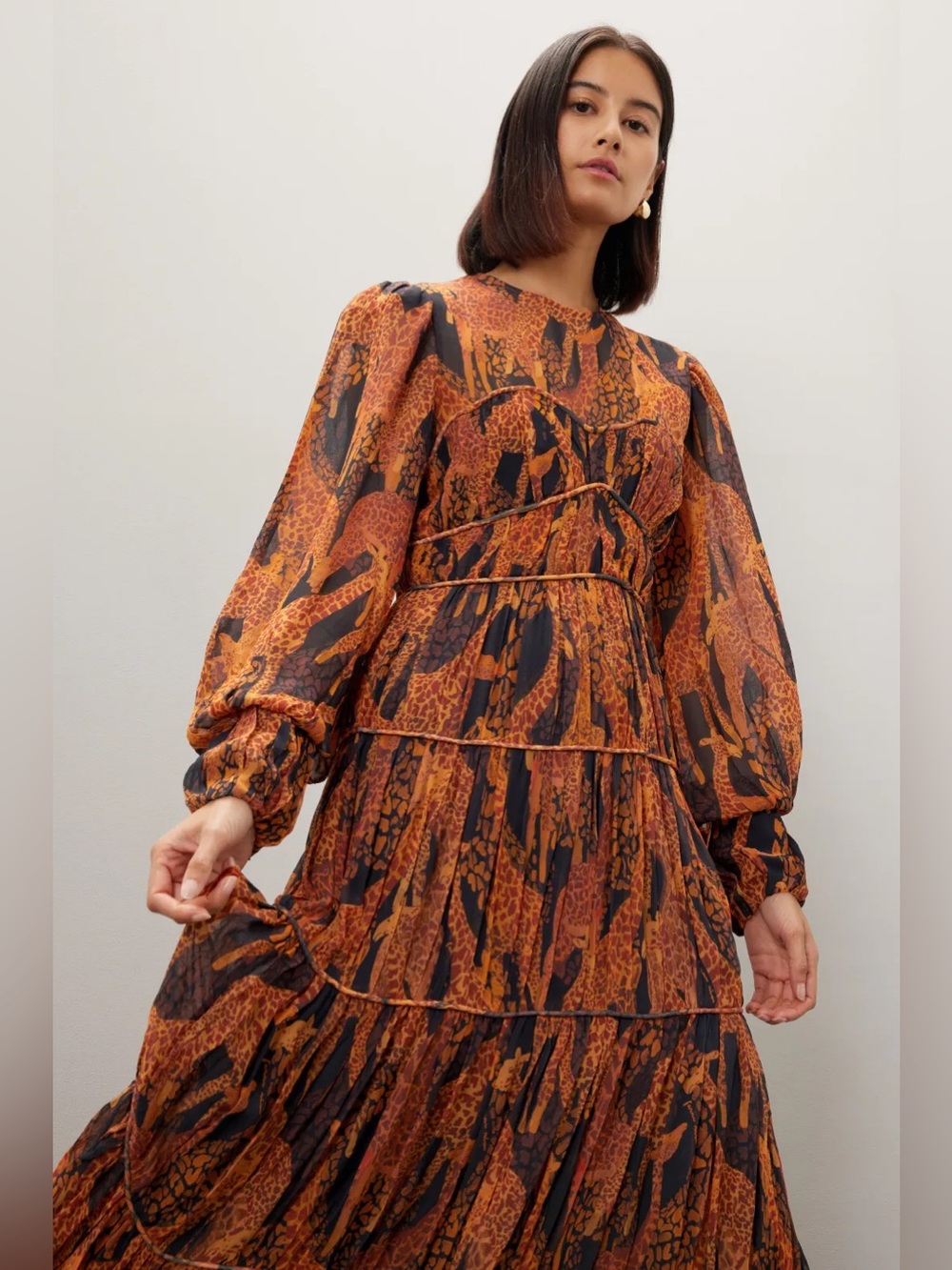 FARM Rio Giraffes Puff Sleeve Maxi Dress small - Picture 3 of 9